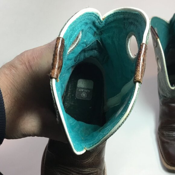 Ariat Crossfire Unisex Youth Size 7 1/2 Teal Blue Brown Cowboy Boots 10005989 - Picture 7 of 10